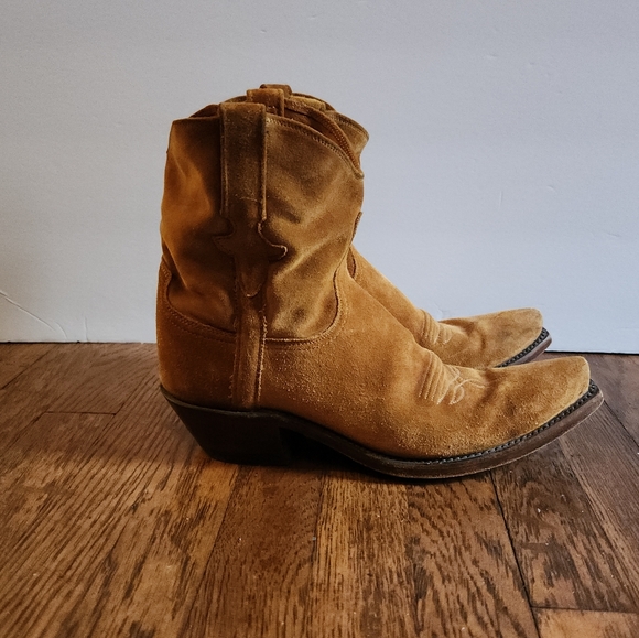 Lucchese Tan Elena Suede Ankle Cowboy Boots - Picture 6 of 14